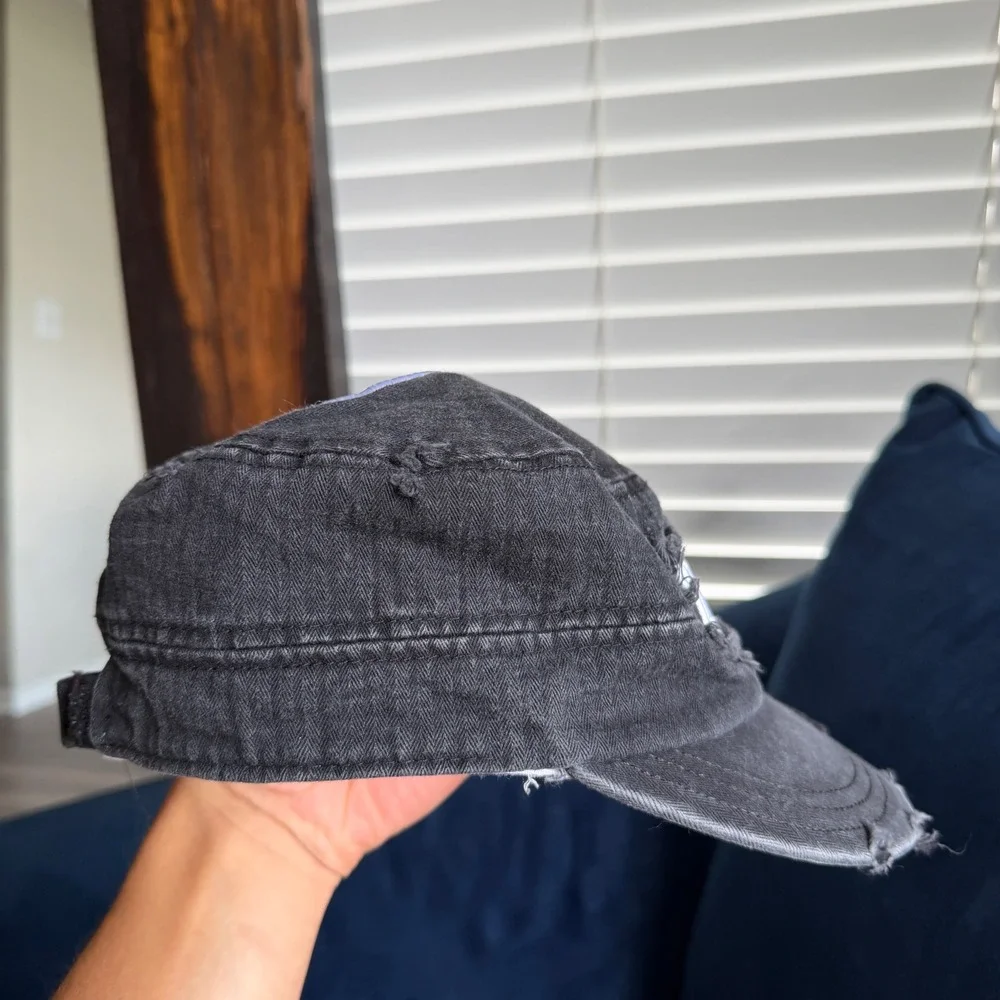 Vintage Y2K Hollywood Distressed Cadet Hat One Size Black Cap Grunge Alternative